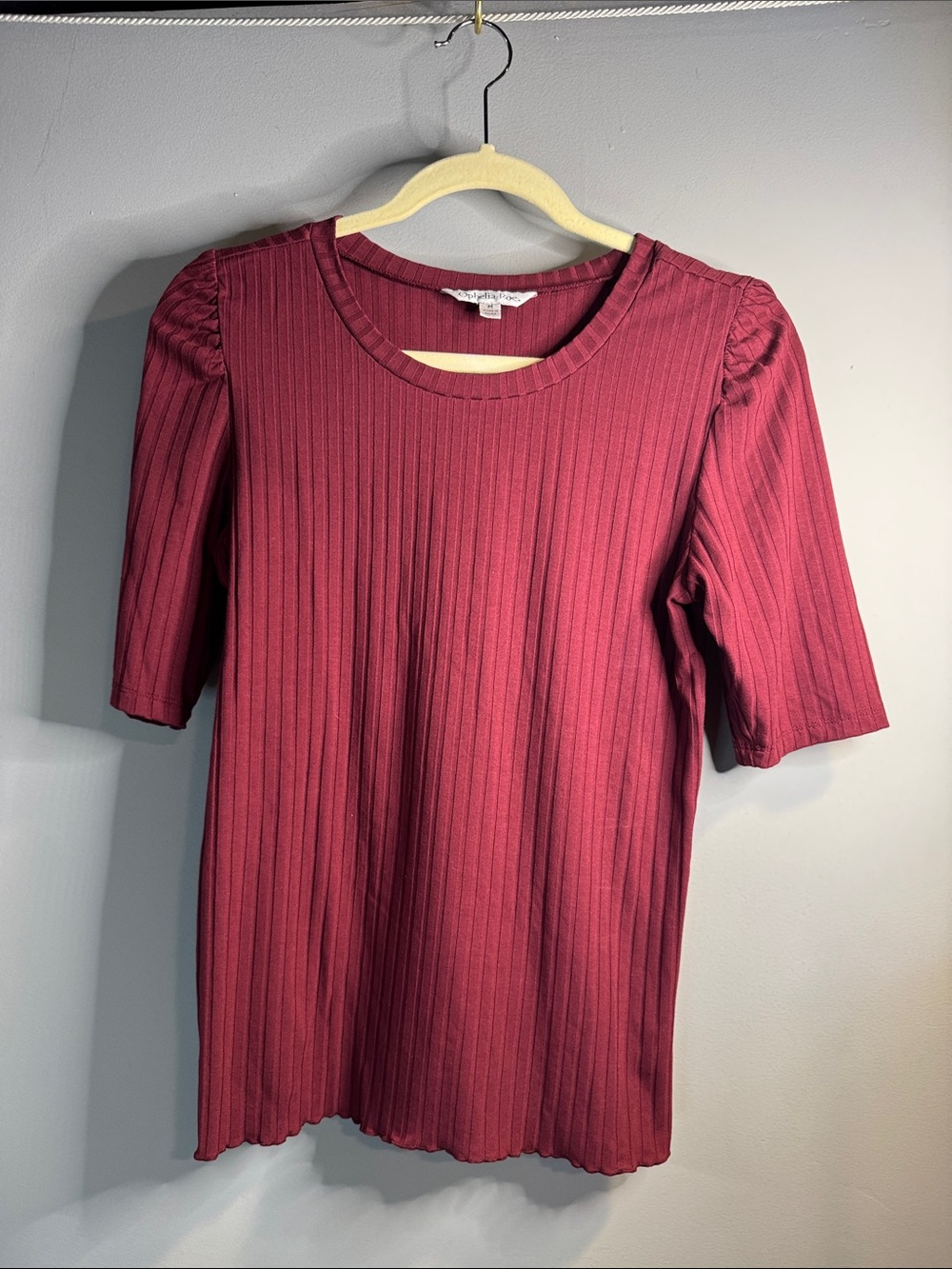 Ribbed Short-Sleeve Top - Burgundy